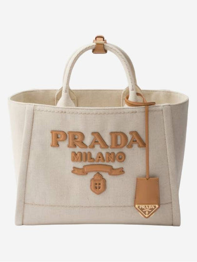 Leather Logo Medium Tote Bag Natural - PRADA - BALAAN 2