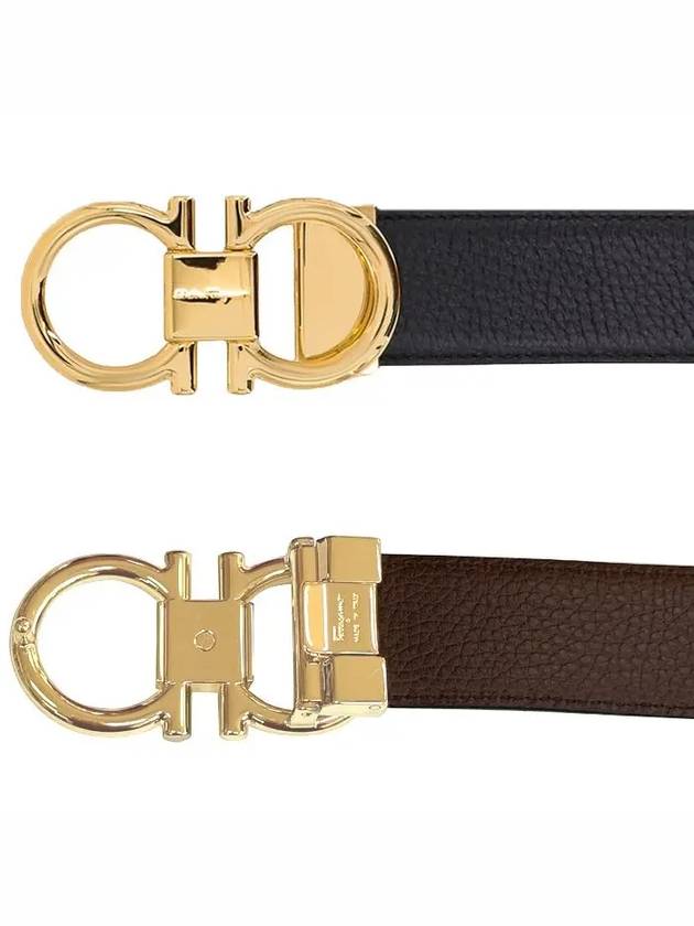 Gancini Reversible Adjustable Calfskin Leather Belt Black Brown - SALVATORE FERRAGAMO - BALAAN 3