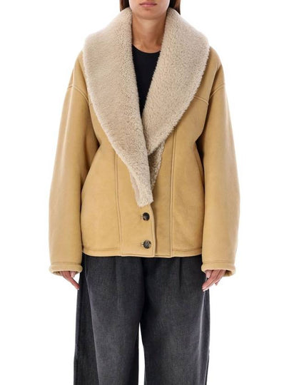 Wide Shearling Shawl Collar Sheepskin Jacket Brown - GOLDEN GOOSE - BALAAN 2