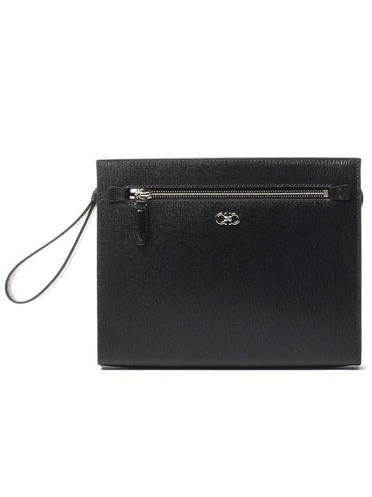 Men's Gancini Logo Leather Clutch Bag Black - SALVATORE FERRAGAMO - BALAAN.