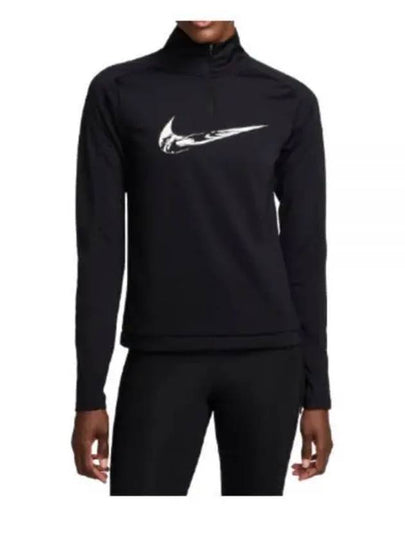 Swoosh Dri Fit HBR Half Zip Mid Layer Long Sleeve T-Shirt Black - NIKE - BALAAN 2