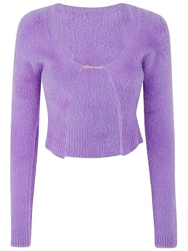 La Maille Neve Manches Longues Fluffy Charm Logo Cardigan Purple - JACQUEMUS - BALAAN 2