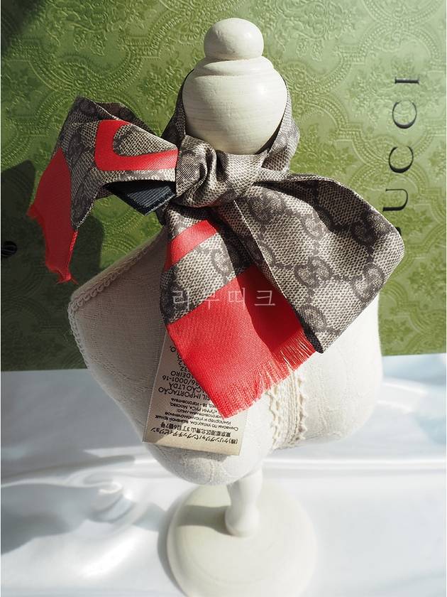 GG LOVE logo twilly silk scarf beige 681909 - GUCCI - BALAAN 3