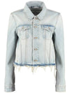 embroidered logo cropped denim jacket - OFF WHITE - BALAAN.