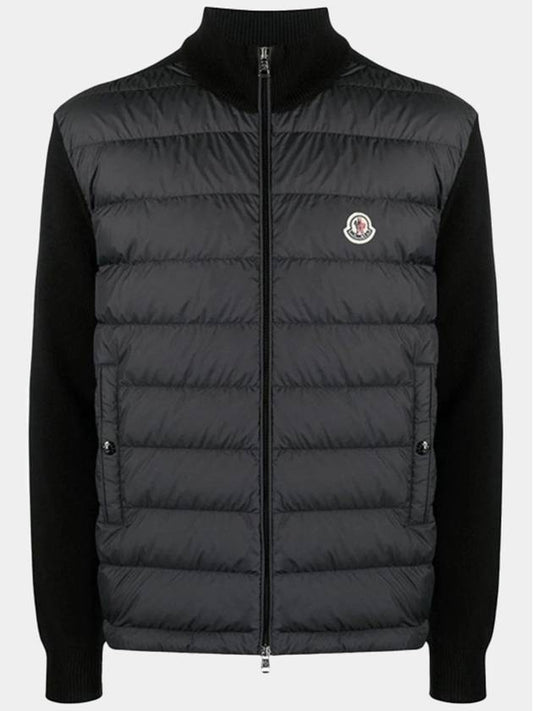 Moncler Men s Tricot Logo Patch Knit Mix Cardigan Jacket Black 9B00020 M1115 999 - MONCLER - BALAAN 1