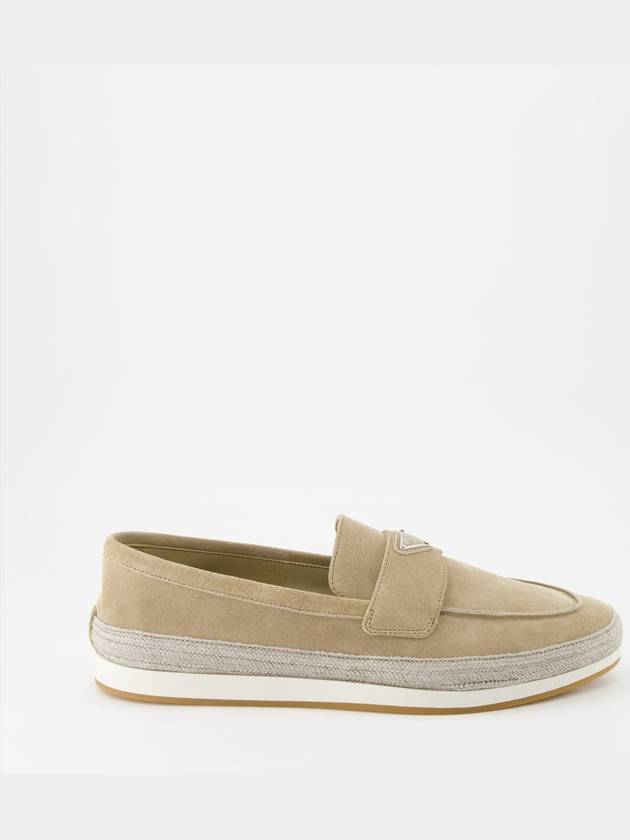 Triangle Logo Suede Loafers Beige - PRADA - BALAAN 2