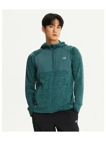 NBMDE4P031 MEN Heat Grid Hooded Zip Up GREEN - NEW BALANCE - BALAAN 1