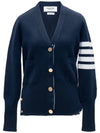 Milano Stitch 4 Bar Classic V Neck Fine Merino Wool Cardigan Navy - THOM BROWNE - BALAAN 2