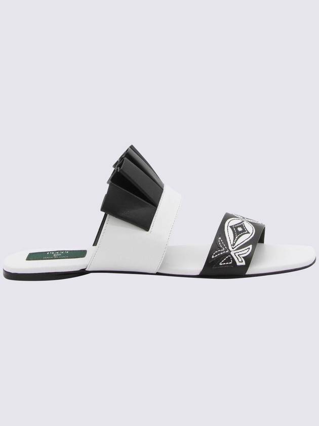 Pucci Black And White Leather Goccia Applique' Flat Sandals - EMILIO PUCCI - BALAAN 1