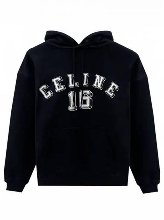 16 Loose Cotton Fleece Hoodie Black - CELINE - BALAAN 2