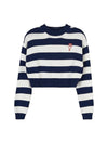 Logo Patch Striped Crop Cotton Knit Top White Navy - KENZO - BALAAN 2