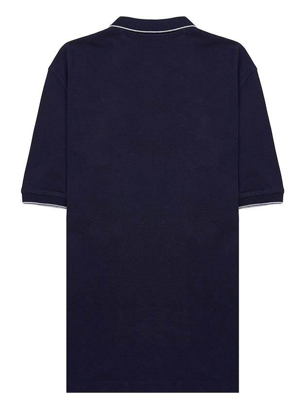 Logo Embroidered Short Sleeve Polo Shirt Navy - BRUNELLO CUCINELLI - BALAAN 3