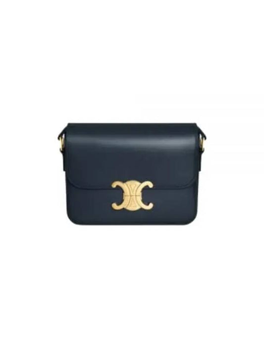 Teen Triomphe Shiny Calfskin Cross Bag Navy Blue - CELINE - BALAAN 1