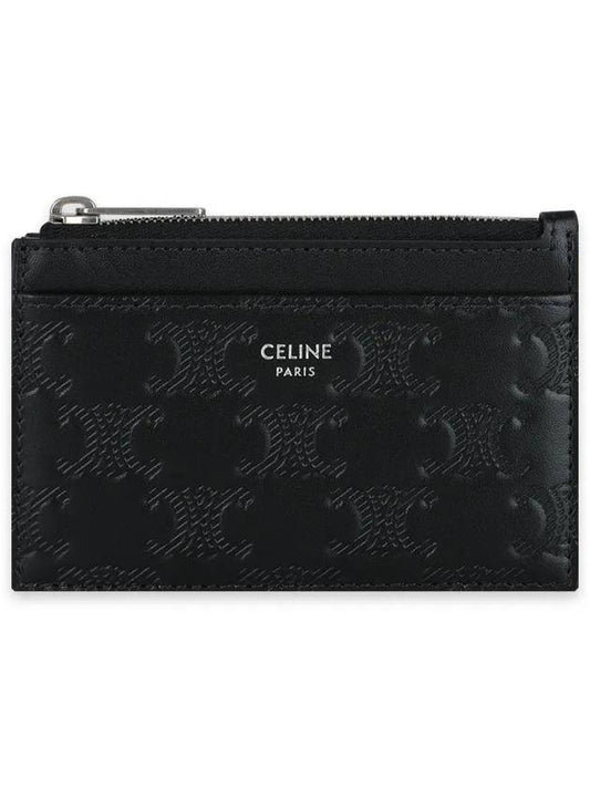 Zipper Calfskin Triomphe Embossed Card Wallet Black - CELINE - BALAAN 2