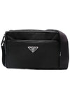 Re-Nylon Saffiano Leather Triangle Logo Cross Bag Black - PRADA - BALAAN 2