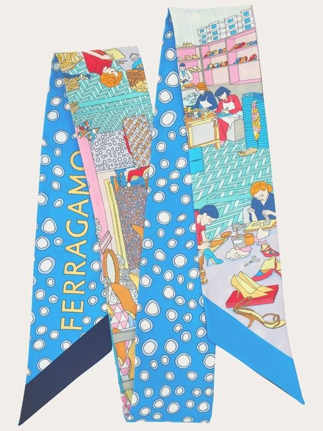 Atelier Print Mini Silk Scarf Blue - SALVATORE FERRAGAMO - BALAAN 3