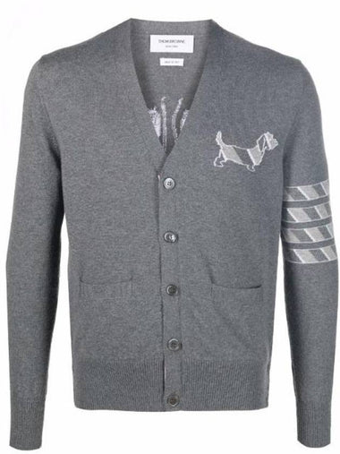 Men's Merino Hector Lobster 4 Bar V-Neck Wool Cardigan Grey - THOM BROWNE - BALAAN 1