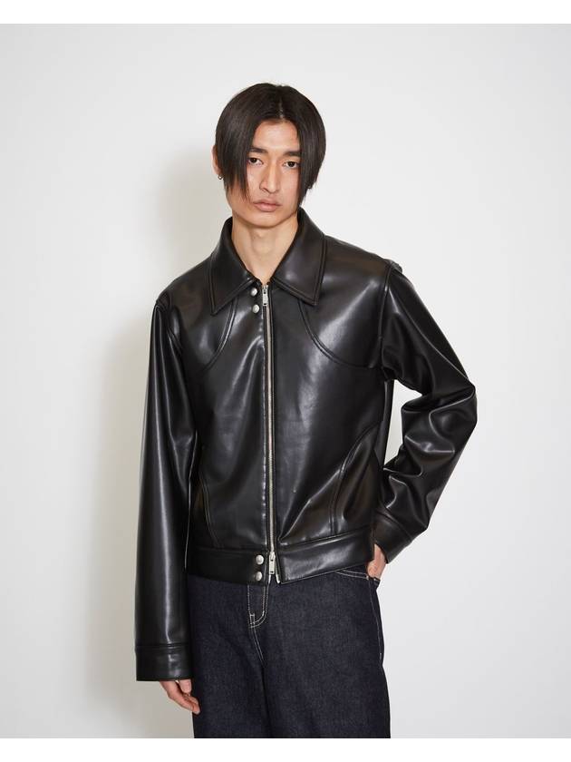 Round Line Leather Jacket Black MM213JK002BLK - MONTSENU - BALAAN 1