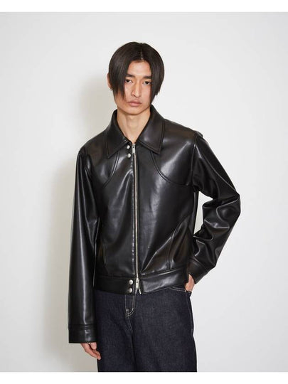 Round Line Leather Jacket Black - MONTSENU - BALAAN 2