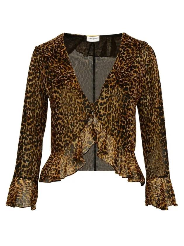 leopard ruffle long sleeve blouse - SAINT LAURENT - BALAAN 1