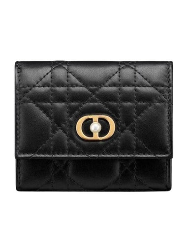 Jolie Hibiscus Cannage Lambskin Half Wallet Black - DIOR - BALAAN 1