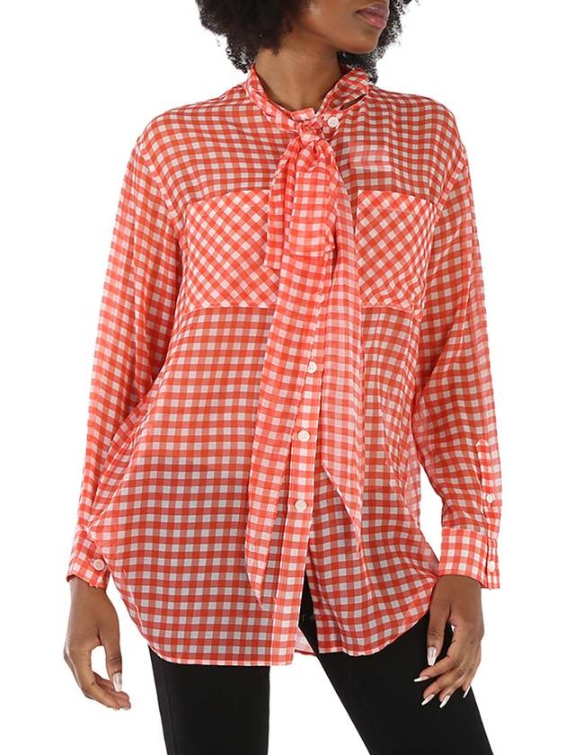 Gingham Check Silk Chiffon Pussybow Blouse - BURBERRY - BALAAN 2