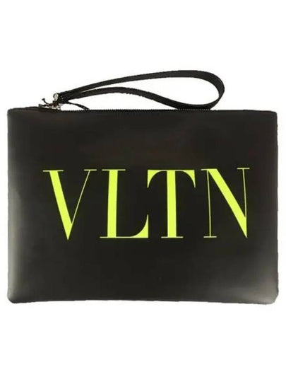 VLNT Logo Calfskin Clutch Bag Black - VALENTINO - BALAAN 2