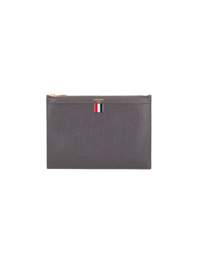 Pebble Grain Three Stripes Zipper Small Clutch Bag Dark Grey - THOM BROWNE - BALAAN 2