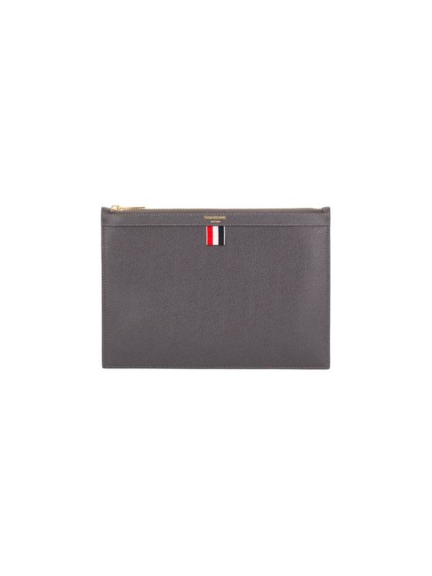 Pebble Grain Three Stripes Zipper Small Clutch Bag Dark Grey - THOM BROWNE - BALAAN 2