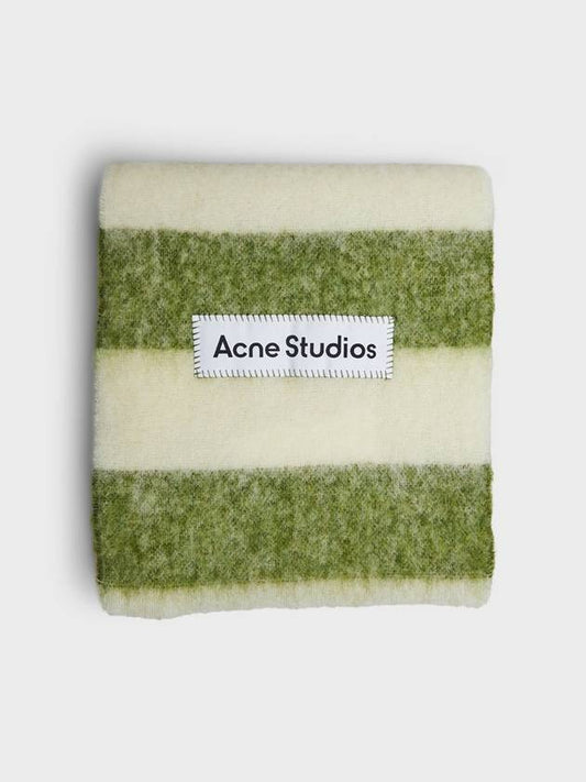 Logo Patch Stripe Wool Blend Muffler Olive Green White - ACNE STUDIOS - BALAAN 1