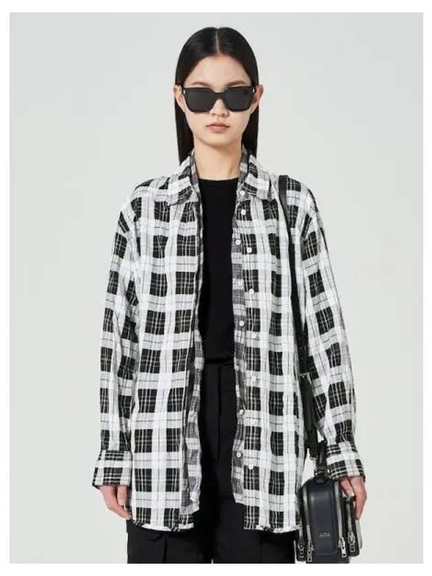 Double Layered Crinkle Overfit Check Shirt Black Domestic Product GM0023112440319 - JUUN.J - BALAAN 1