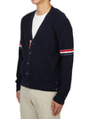 RWB V-neck Striped Virgin Wool Cardigan Navy - THOM BROWNE - BALAAN 4