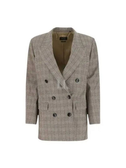 Nevim Check Double Breasted Blazer Jacket Beige - ISABEL MARANT - BALAAN 2