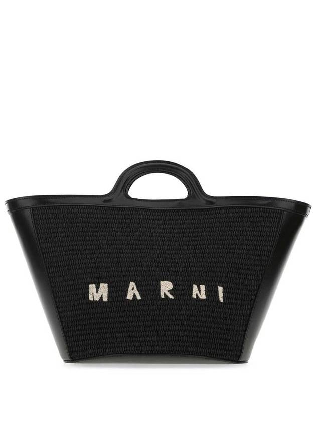 Leather Raffia Tropicalia Tote Bag Black - MARNI - BALAAN 2