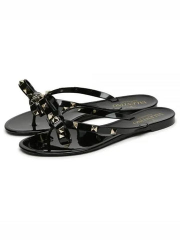 Women s Rockstud Ribbon Black Flip flops 0552 PVS 0NO 1156269 - VALENTINO - BALAAN 1