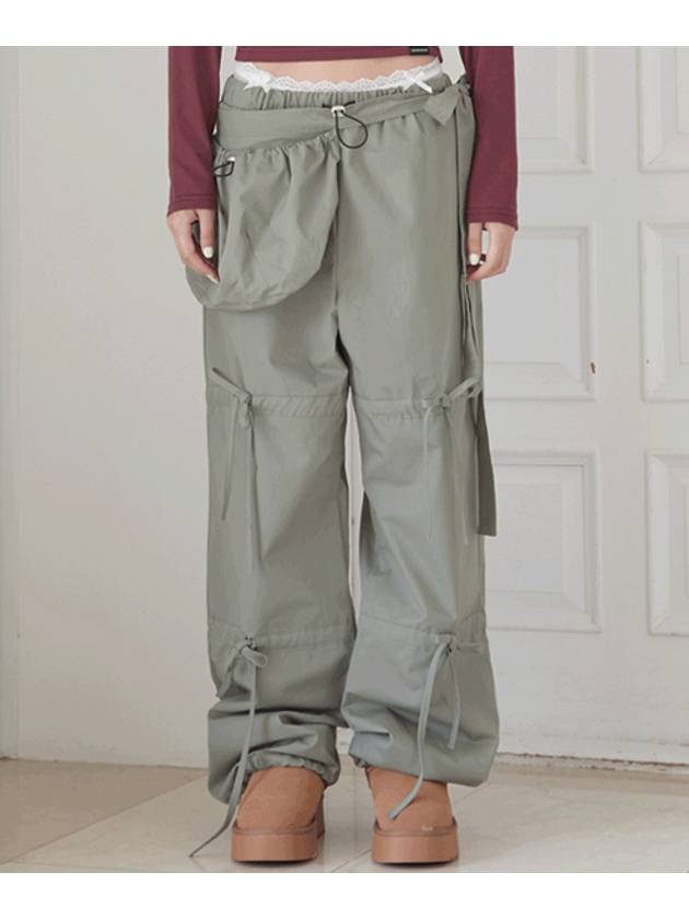 RIBBON STRING PANTSWITH BAG KHAKI - ZIZEMUSEUM - BALAAN 1