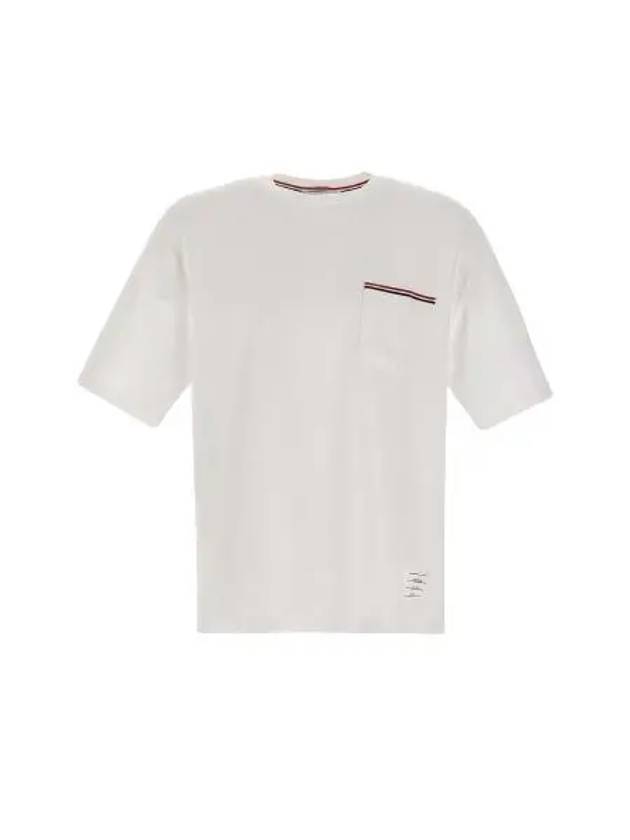 Men's Medium Weight Jersey Tipped Pocket Crewneck Short Sleeve T-Shirt White - THOM BROWNE - BALAAN 2