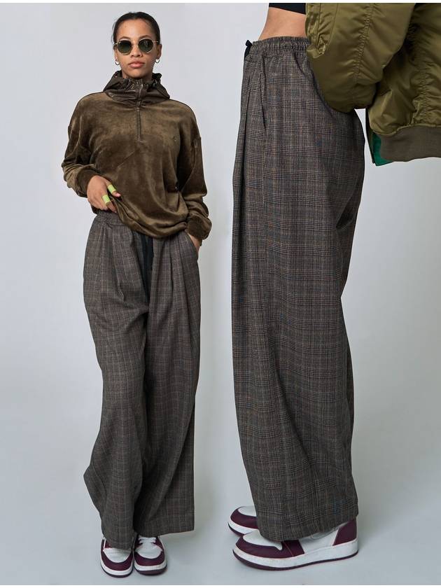 Slung Check Wide Pants Brown - ATHPLATFORM - BALAAN 1