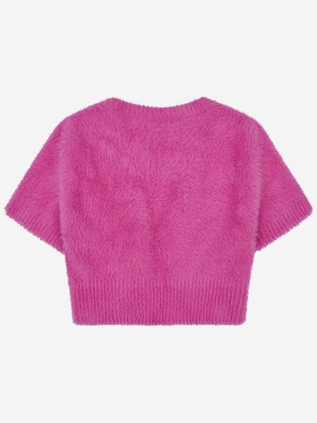 La Maile Neve Logo Charm Fluffy Crop Cardigan Pink - JACQUEMUS - BALAAN 3