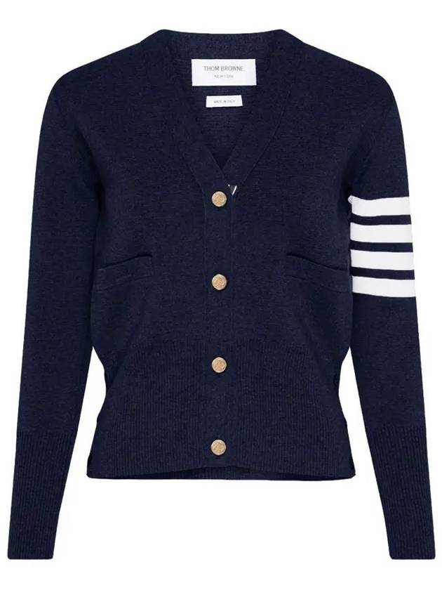 Cotton 4-Bar Milano Classic V-Neck Cardigan Navy - THOM BROWNE - BALAAN 2