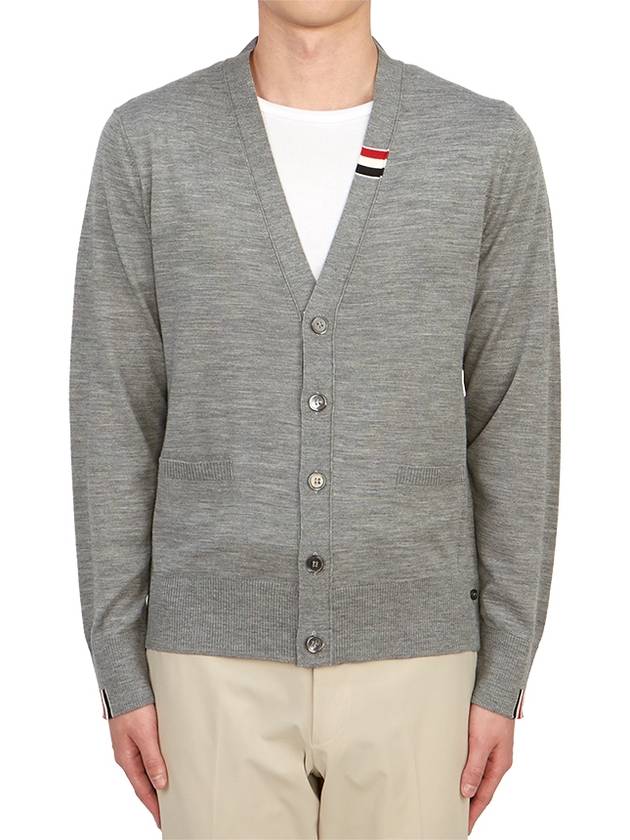 Men's Jersey Stitch V-Neck Cardigan Light Grey - THOM BROWNE - BALAAN 3