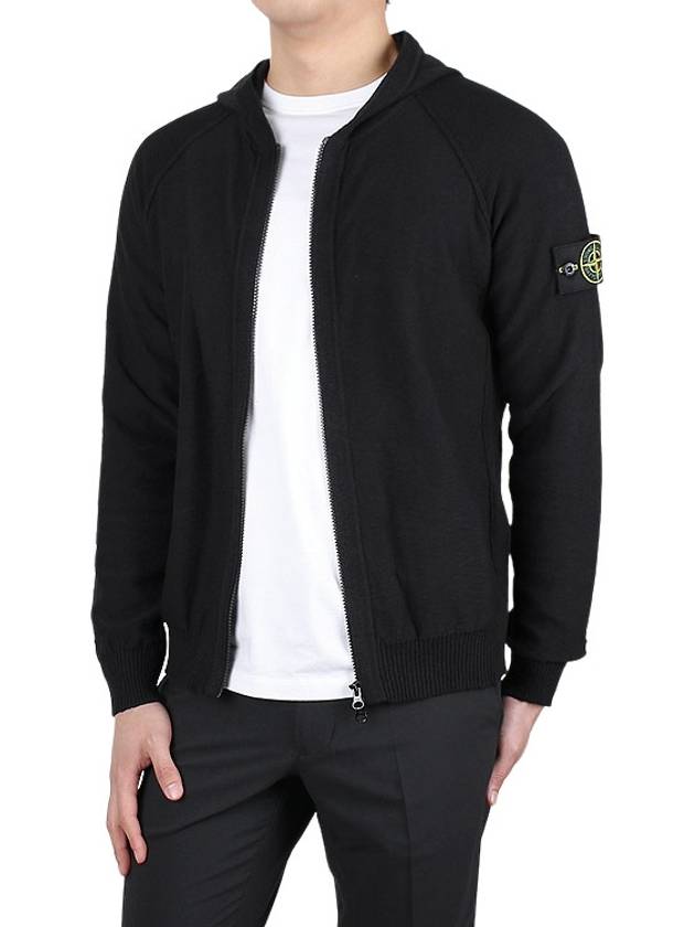 Logo Patch Zip Up Hoodie Black - STONE ISLAND - BALAAN 4