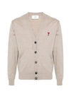 Red Heart Logo Merino Wool Cardigan Beige - AMI - BALAAN 2