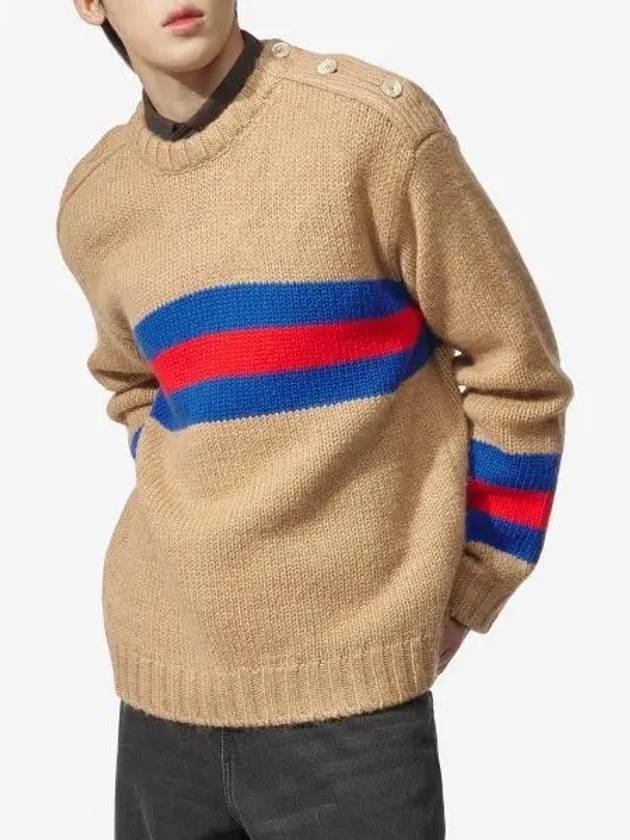 Wool Crew Neck Knit Top Beige Brown - GUCCI - BALAAN 2