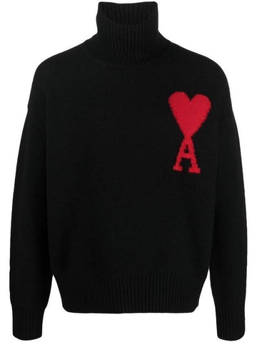 Paris Heart Logo Knit Turtleneck Black - AMI - BALAAN.