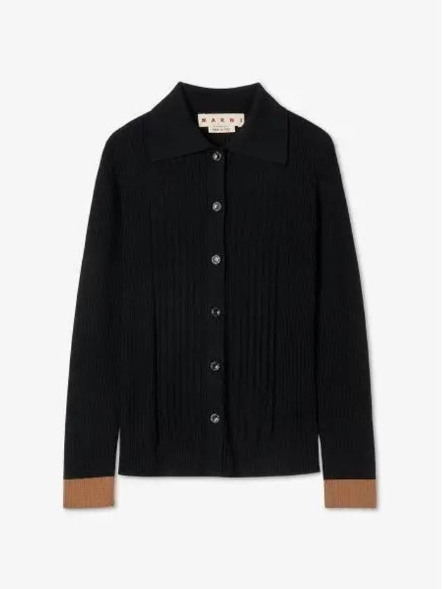 Contrast Cuff Button Wool Cardigan Black - MARNI - BALAAN 2