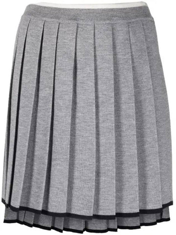 Women's Milanese Stitch Merino Tipping Mini Pleated Skirt Gray - THOM BROWNE - BALAAN.