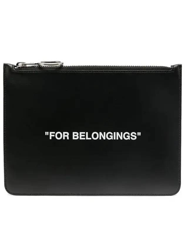 For Belongings Logo Print Clutch Bag Black - OFF WHITE - BALAAN 1