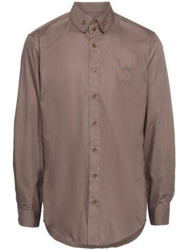 Men's Embroidered ORB Logo Long Sleeve Shirt Brown - VIVIENNE WESTWOOD - BALAAN 2