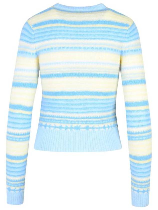 Striped Soft Wool Cardigan Light Blue - GANNI - BALAAN 4